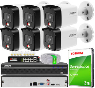 Zestaw do Monitoringu IP 8Mpx, 6 Kamer IPC-HFW1839TC-A-IL, Dual Light, PoE - DAHUA | IPC-HFW1839TC-A-IL(X6) POE KIT