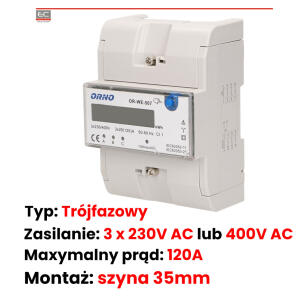 OR-WE-507 - 3 fazowy wskaźnik energii elektrycznej, 3x20(120)A - ORNO | OR-WE-507