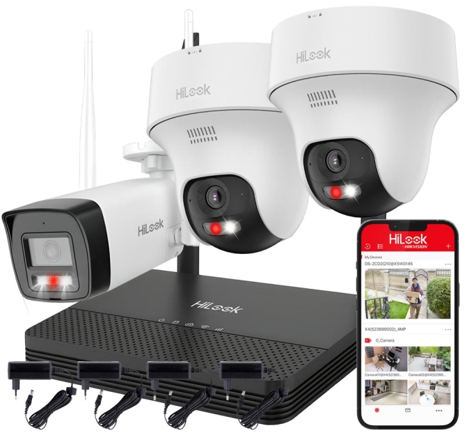 WIFIKIT-BT4-4CH + 1x WIFICAM-T4 - Zestaw do monitoringu WiFi EasyLink, 1x Kamera tubowa 4Mpx + 2x Kamera obrotowa 4Mpx, Rejestrator NVS - HiLook by Hikvision | WIFIKIT-BT4-4CH + 1x WIFICAM-T4