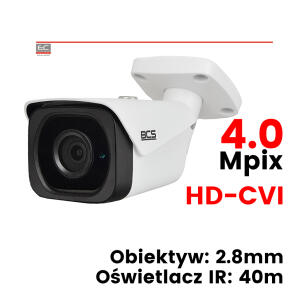 BCS-THC4401IR - Kamera tubowa, 4 Mpix, HD-CVI, 2.8mm, WDR, IR: 40m, dodatkowe wyjście analogowe CVBS - BCS LINE