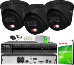 Zestaw do Monitoringu IP 6Mpx, 3 Kamery IPC-T260HA-LU BLACK Smart Hybrid Light, PoE - HiLook by Hikvision | IPC-T260HA-LU(x3)BlACK POE KIT