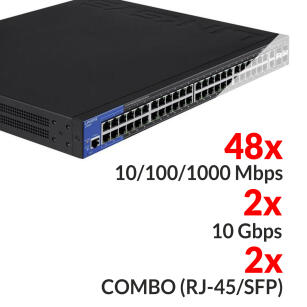 48x 10/100/1000Mbps + 2x COMBO (RJ-45/SFP) + 2x 10Gbps - LGS552-EU - Switch 52-portowy - LINKSYS