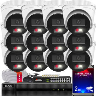 Zestaw do Monitoringu IP 4Mpx, 12 Kamer IPC-T240HA-LUC Smart Hybrid Light, PoE - HiLook by Hikvision | IPC-T240HA-LUC(x12) POE KIT