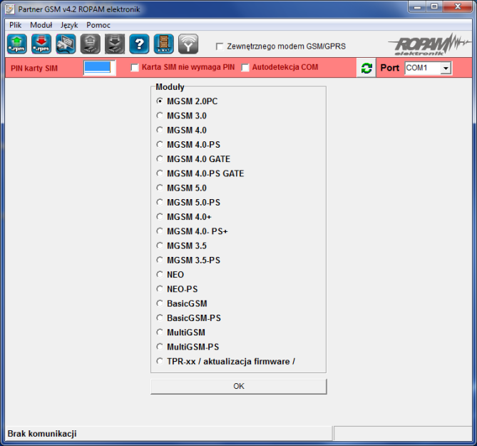PARTNER GSM - Program do konfiguracji i aktualizacji urządzeń - Ropam