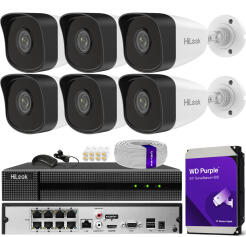 Zestaw do monitoringu IP 5Mpx, 6 Kamer IPC-B150H, PoE, IR30m - HiLook by Hikvision | IPC-B150H (x6) POE KIT
