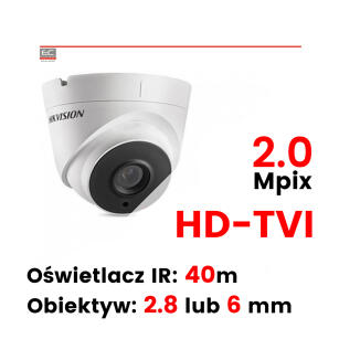 DS-2CE56D0T-IT3 - Kamera kopułkowa 2.0 Mpix HD-TVI, 2.8 lub 6mm, IR 40m - HIKVISION | DS-2CE56D0T-IT3