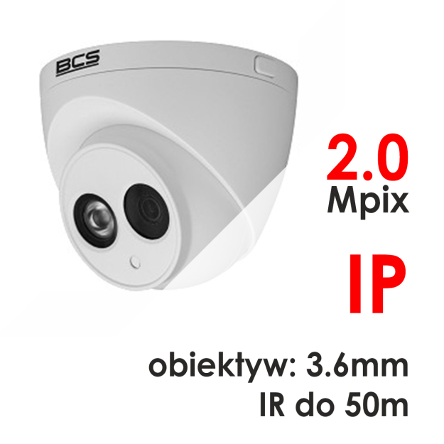 BCS-DMIP2201AIR - Kamera kopułkowa 2.0 Mpix IP 3.6mm IR 50m WDR - BCS