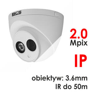 BCS-DMIP2201AIR - Kamera kopułkowa 2.0 Mpix IP 3.6mm IR 50m WDR - BCS
