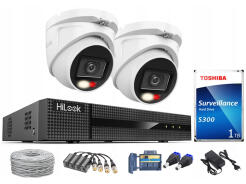 Zestaw do monitoringu TurboHD, 2 kamery Hybrid Light 2Mpx, rejestrator 4ch - HiLook by Hikvision | TVICAM-T2M-20DL + DVR-4CH-4MP