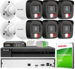 Zestaw do Monitoringu IP 4Mpx, 6 Kamer VE-NC140F-LIU, Smart Hybrid Light, Audio - Hikvision | VE-NC140F-LIU(x6) POE KIT