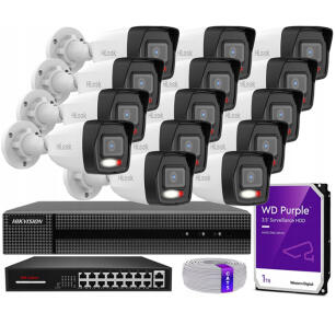 Zestaw do Monitoringu IP 4Mpx 14 Kamer IPCAM-B4-30DL, Hybrid Light, Rejestrator 16ch, MD 2.0 - HiLook by Hikvision | IPCAM-B4-30DL + HWN-4216MH
