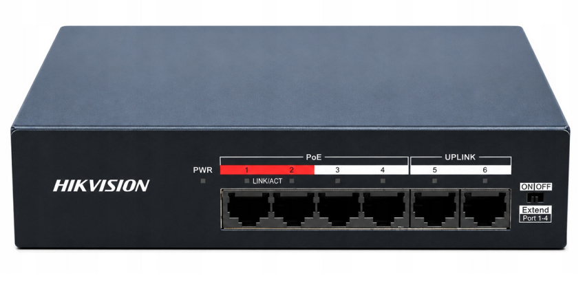 DS-XS06-P - Switch PoE 4+2, niezarządzalny, 35W - Hikvision | 6942160490120