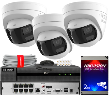 Zestaw do Monitoringu IP 8Mpx, 3 Kamery IPC-T280HAD-LUF/SL Smart Hybrid Light, MD2.0, Live Guard - HiLook by Hikvision | IPC-T280HAD-LUF/SL(x3) POE KIT