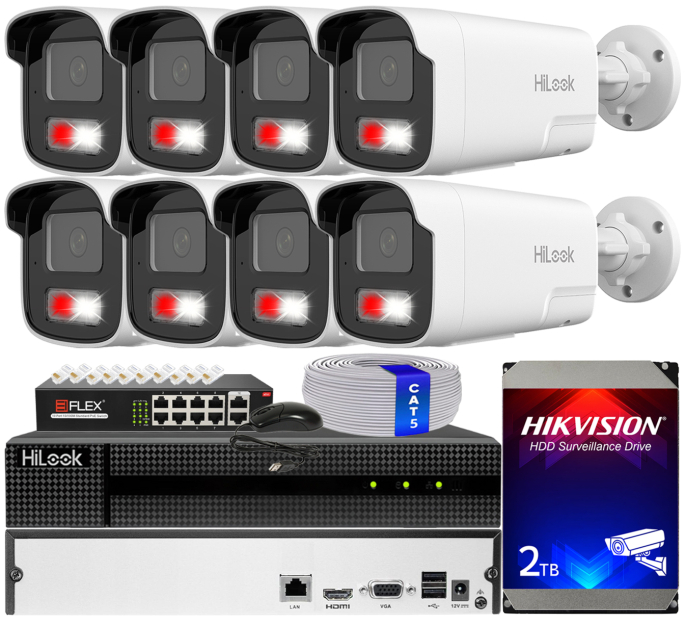 Zestaw do monitoringu IP 4Mpx, 4mm, 8 Kamer IPC-B440HA-LUF/SL Live Guard, PoE  - HiLook by Hikvision | IPC-B440HA-LUF/SL(x8) POE KIT