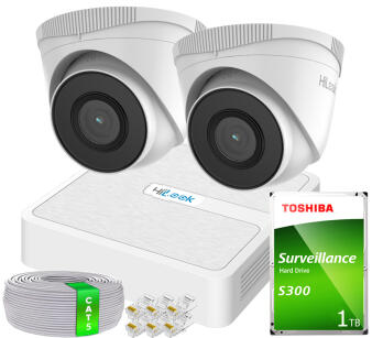 Zestaw do Monitoringu IP Full HD, 2 Kamery IPCAM-T2 IR30m, Rejestrator 4ch PoE - HiLook by Hikvision | 2x IPCAM-T2- + NVR-4CH-H/4P