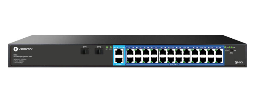 SW024 - Switch PoE 24+2, Gigabitowy, 2x COMBO (RJ45+SFP), zarządzalny, 240W - VESTA | SW024