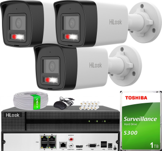Zestaw do Monitoringu IP 4Mpx, 3 Kamery IPC-B140HA-LUC Smart Hybrid Light, PoE - HiLook by Hikvision | IPC-B140HA-LUC(x3) POE KIT