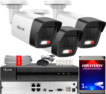 Zestaw do Monitoringu IP 4Mpx, 3 Kamery IPC-B140HA-LUC Smart Hybrid Light, PoE - HiLook by Hikvision | IPC-B140HA-LUC(x3) POE KIT