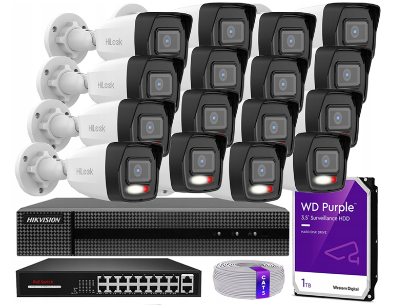 Zestaw do Monitoringu IP 4Mpx 16 Kamer IPCAM-B4-30DL, Hybrid Light, Rejestrator 16ch, MD 2.0 - HiLook by Hikvision | IPCAM-B4-30DL + HWN-4216MH