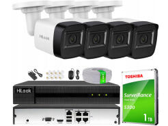 Zestaw do Monitoringu IP 4Mpx , 4 Kamery IP, Rejestrator 4ch PoE - HiLook by Hikvision | IPCAM-B4-P + NVR-4CH-4MP/4P