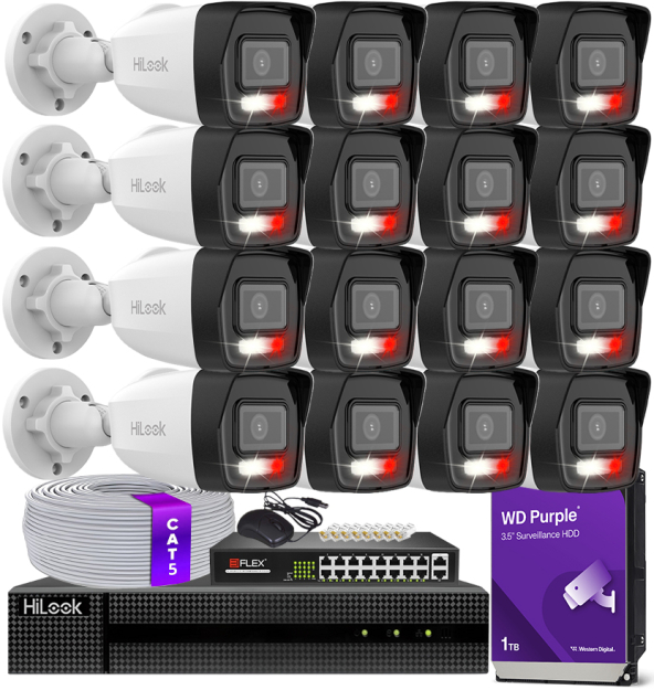 Zestaw do Monitoringu IP 6Mpx, 16 Kamer IPC-B160HA-LU Smart Hybrid Light, PoE - HiLook by Hikvision | IPC-B160HA-LU(x16) POE KIT