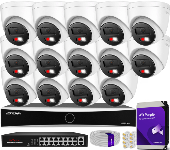 Zestaw do monitoringu IP 8Mpx 4K, 14 Kamer IPC-T280HA-LUF/SL Live Guard, PoE  - HiLook by Hikvision | IPC-T280HA-LUF/SL(x14) POE KIT