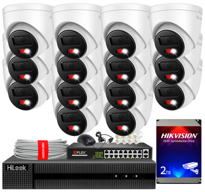 Zestaw do monitoringu IP 8Mpx 4K, 14 Kamer IPC-T280HA-LUF/SL Live Guard, PoE  - HiLook by Hikvision | IPC-T280HA-LUF/SL(x14) POE KIT
