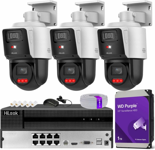 Zestaw do Monitoringu IP 2x 4Mpx, 3 Kamery TandemVu PTZ-D4-PRO, Smart Hybrid Light, PoE - HiLook by Hikvision | PTZ-D4-PRO(x3) POE KIT