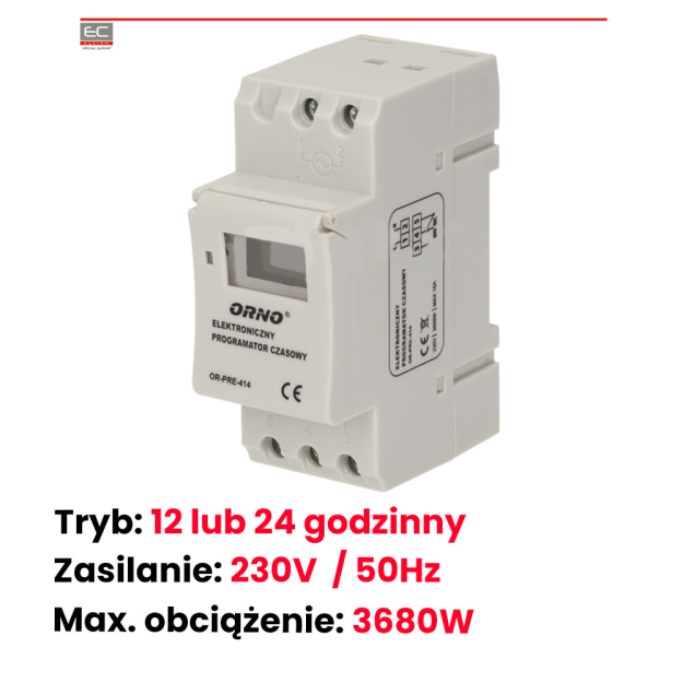 OR-PRE-414 - Elektroniczny programator czasowy na szynę DIN - ORNO | OR-PRE-414