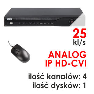 BCS-CVR04012M-III - Rejestrator trybrydowy 4-kanałowy 1080P HD-CVI / ANALOG / IP - BCS