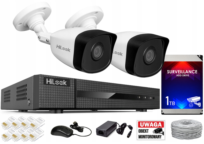 Zestaw do Monitoringu IP 5Mpx 2 Kamery IPCAM-B5 - HiLook by Hikvision | IPCAM-B5 + NVR-4CH-5MP/4P