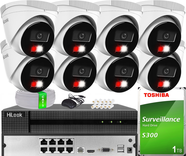 Zestaw do Monitoringu IP 4Mpx, 8 Kamer IPC-T240HA-LUC Smart Hybrid Light, PoE - HiLook by Hikvision | IPC-T240HA-LUC(x8) POE KIT