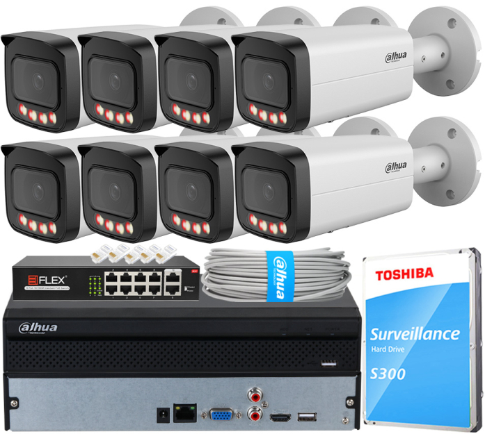 Zestaw do Monitoringu IP 12Mpx, 8 Kamer IPC-HFW21249TP-AS-IL-0280B, Dual Light, PoE - DAHUA | IPC-HFW21249TP-AS-IL-0280B(X8) POE KIT