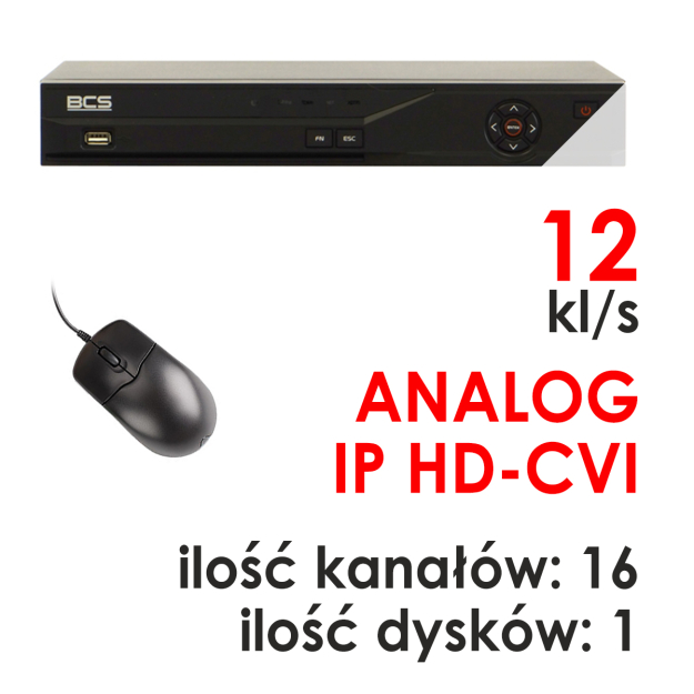 BCS-CVR1601-III - Rejestrator trybrydowy 16-kanałowy 1080P HD-CVI / ANALOG / IP - BCS