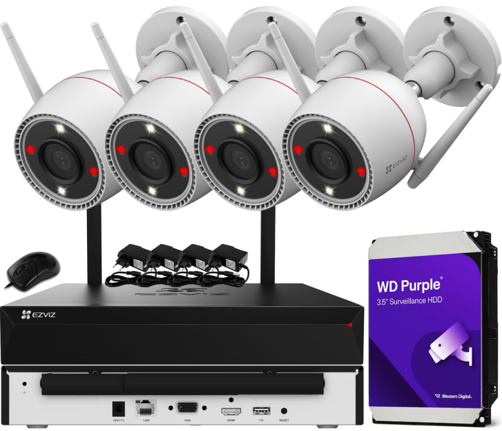 Zestaw Monitoringu WiFi 5Mpx, 4 Kamery zewnętrzne H3c 3K, Dual Light, Audio - EZVIZ | H8c 3K (x4) WIFI KIT