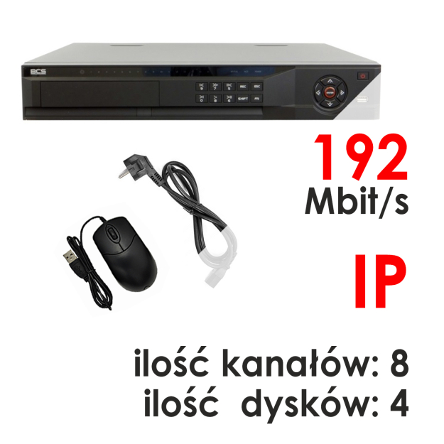 BCS-NVR0804-4K - Rejestrator 8-kanałowy 12 Mpix 4K IP - BCS