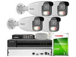 Zestaw do Monitoringu IP 2Mpx 4 Kamery IPCAM-B2-50DL, Hybrid Light, Rejestrator 8ch - HiLook by Hikvision | IPCAM-B2-50DL + HWN-2108MH