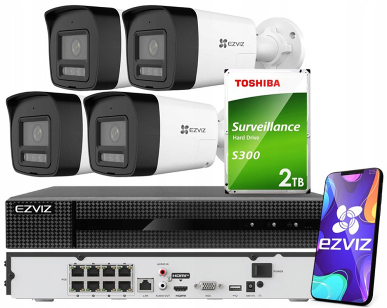 Zestaw do monitoringu IP 8Mpx 4K, 4 Kamery H3K Live Guard, PoE  - EZVIZ | H3K 4K (x4) POE