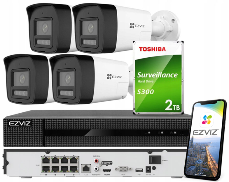 Zestaw do monitoringu IP 8Mpx 4K, 4 Kamery H3K Live Guard, PoE  - EZVIZ | H3K 4K (x4) POE