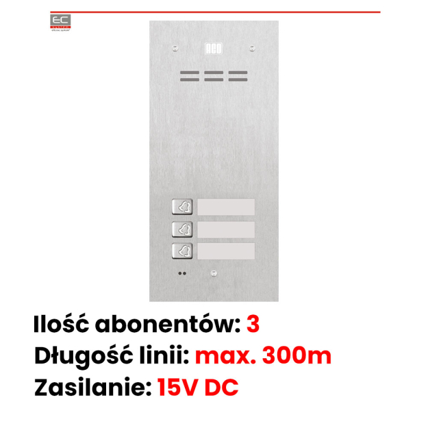 FAM-PRO-A-3NPACC - Panel cyfrowy Familio PRO-A z 3 przyciskiem, czytnikiem zbliżeniowym, podtynkowy, stal nierdzewna - ACO | FAM-PRO-A-3NPACC
