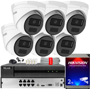 Zestaw do Monitoringu IP 4Mpx, 6 Kamer IPC-T241H-C, PoE, IR20m, IP67 - HiLook by Hikvision | IPC-T241H-C(x6) POE KIT