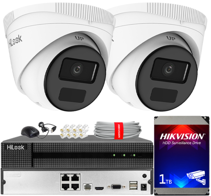 Zestaw do Monitoringu IP 4Mpx, 2 Kamery IPC-T241H-C, PoE, IR20m, IP67 - HiLook by Hikvision | IPC-T241H-C(x2) POE KIT