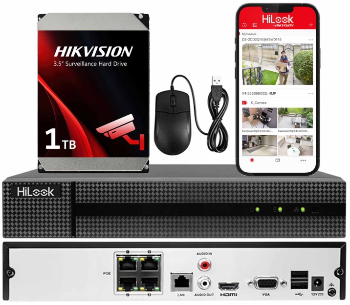 NVR-104MH-C/4P-1TB - Rejestrator IP 4-kanałowy z dyskiem 1TB, 4x PoE, do 8Mpx - Hikvision | NVR-104MH-C/4P-1TB