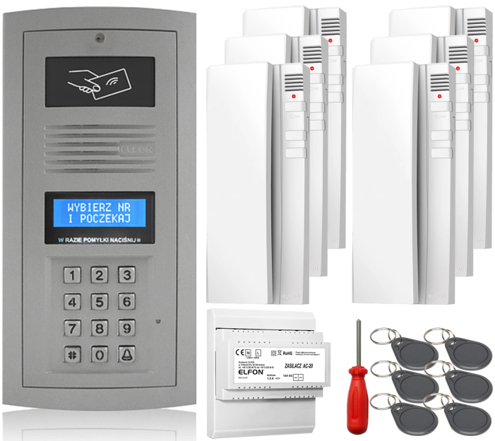 Zestaw domofonowy Elfon OPTIMA OP-255R-P + 6x Unifon OP-U7 - ELFON | OP-255R-P + 6x OP-U7