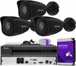 Zestaw do monitoringu IP 5Mpx, 3 Kamery IPC-B150H BLACK, PoE, IR30m - HiLook by Hikvision | IPC-B150H BLACK (x3) POE KIT