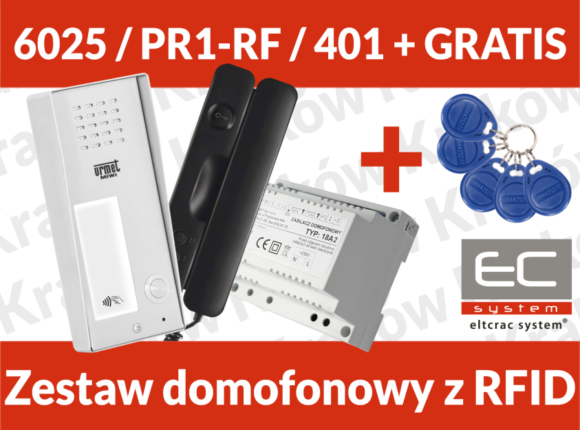 6025/PR1-RF/401 - Zestaw domofonowy z czytnikiem RFID dla 1 lokatora + GRATIS - Miwi-Urmet