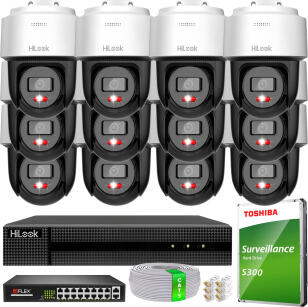 Zestaw do Monitoringu IP 6Mpx, 12 Kamer PTZ-N2C600M-DE Smart Hybrid Light, PoE - HiLook by Hikvision | PTZ-N2C600M-DE(x12) POE KIT