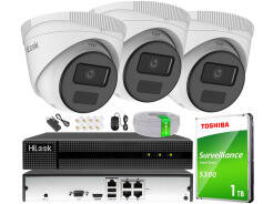 Zestaw do Monitoringu IP 4Mpx , 3 Kamery IP, Rejestrator 4ch PoE - HiLook by Hikvision | IPCAM-T4-P + NVR-4CH-4MP/4P