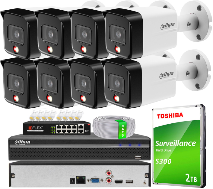 Zestaw do Monitoringu IP 8Mpx, 8 Kamer IPC-HFW1839TC-A-IL, Dual Light, PoE - DAHUA | IPC-HFW1839TC-A-IL(X8) POE KIT