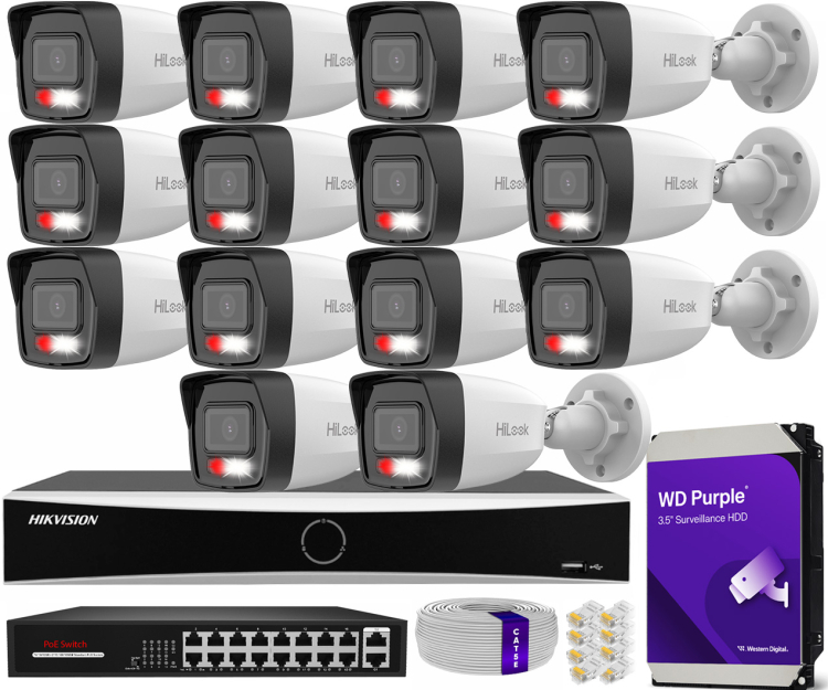 Zestaw do monitoringu IP 8Mpx 4K, 14 Kamer IPC-B180HA-LU, PoE  - HiLook by Hikvision | IPC-B180HA-LU(x14) POE KIT